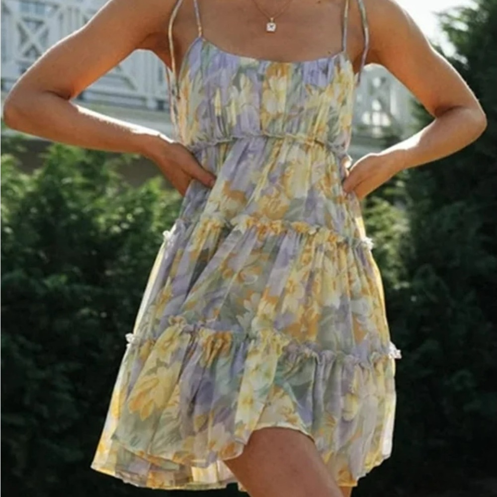 Yellow and Purple Tiered Ruffled Mini Sundress